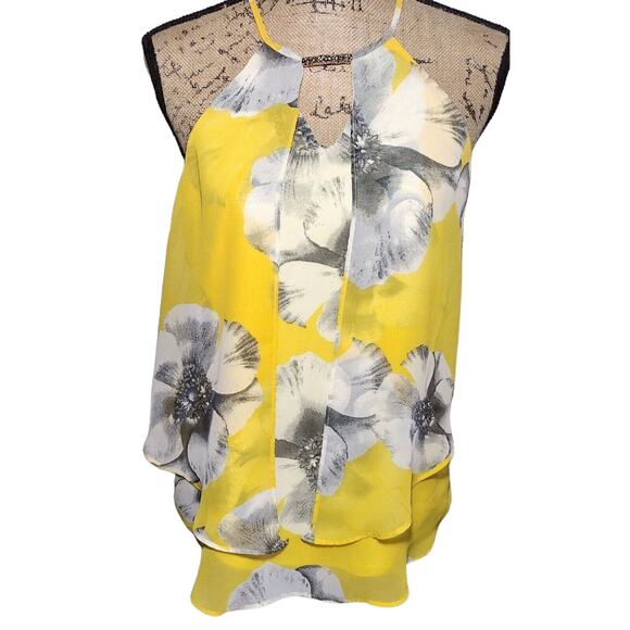 BCX Women's Size Medium Sleeveless Blouse Multilayered Chiffon Gold Hardware - Picture 1 of 8